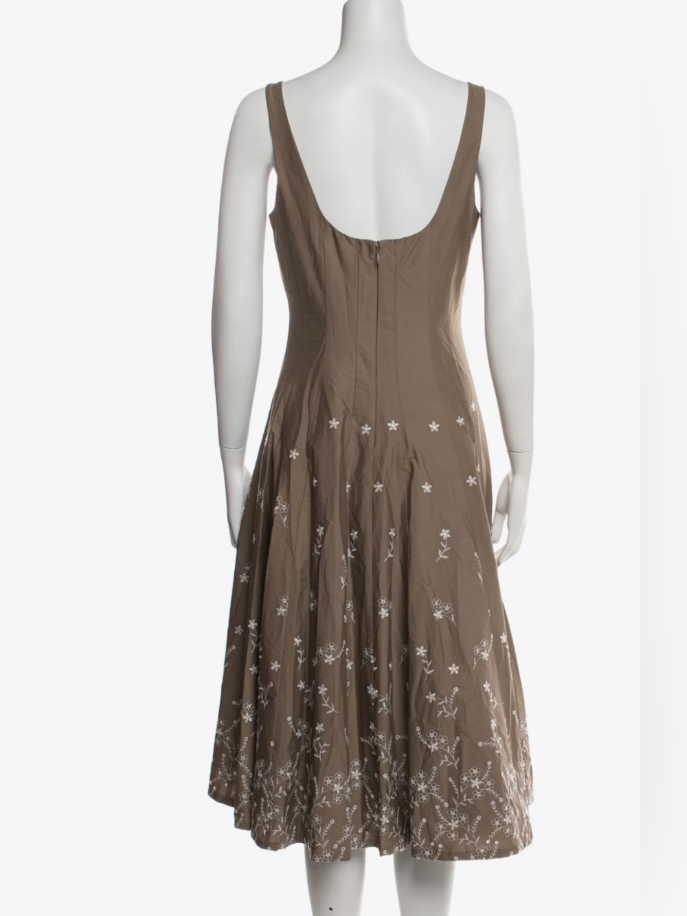 NWT STAUD Wells Dress Taupe Embroidery Floral Cotton Midi Dress Size 4 $495 - Picture 3 of 7